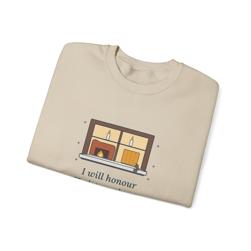I Will Honour Christmas in My Heart Sweatshirt, Christmas Dickens Quote Crewneck with Candlelit Window