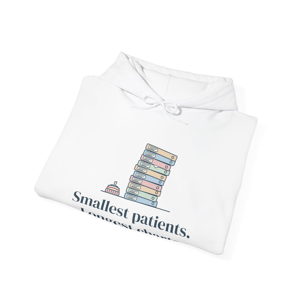 NICU Nurse Hoodie - Smallest Patients. Longest Charts. Neonatal Nurse Hooded Sweatshirt Gift