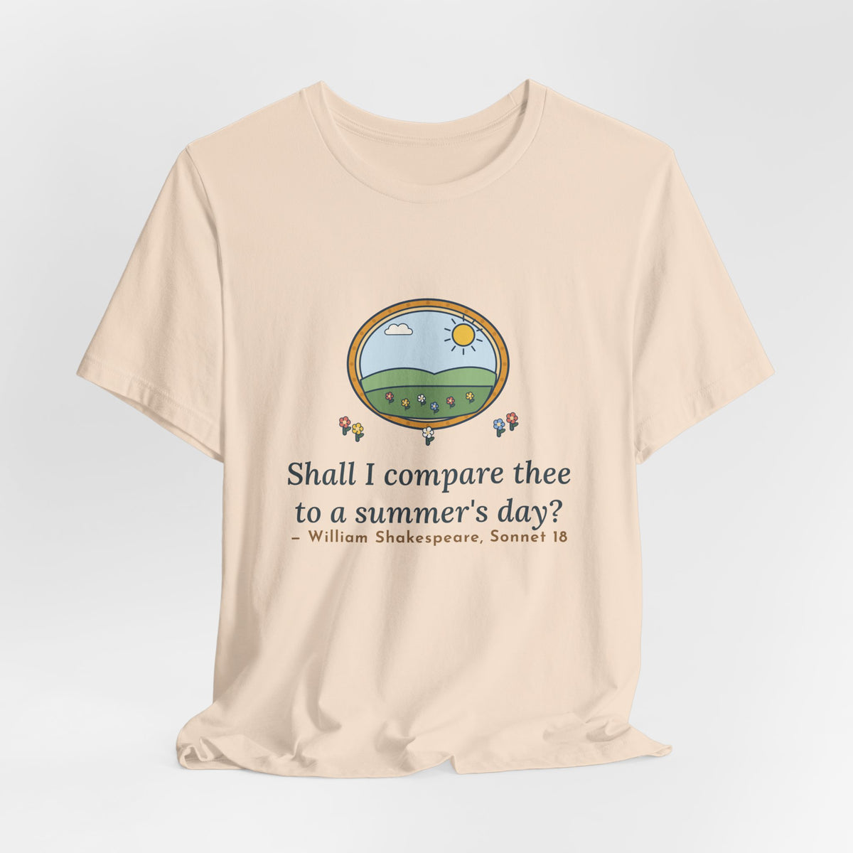 Shakespeare Quote T-Shirt, Shall I Compare Thee to a Summer's Day, Love Framed Meadow Tee