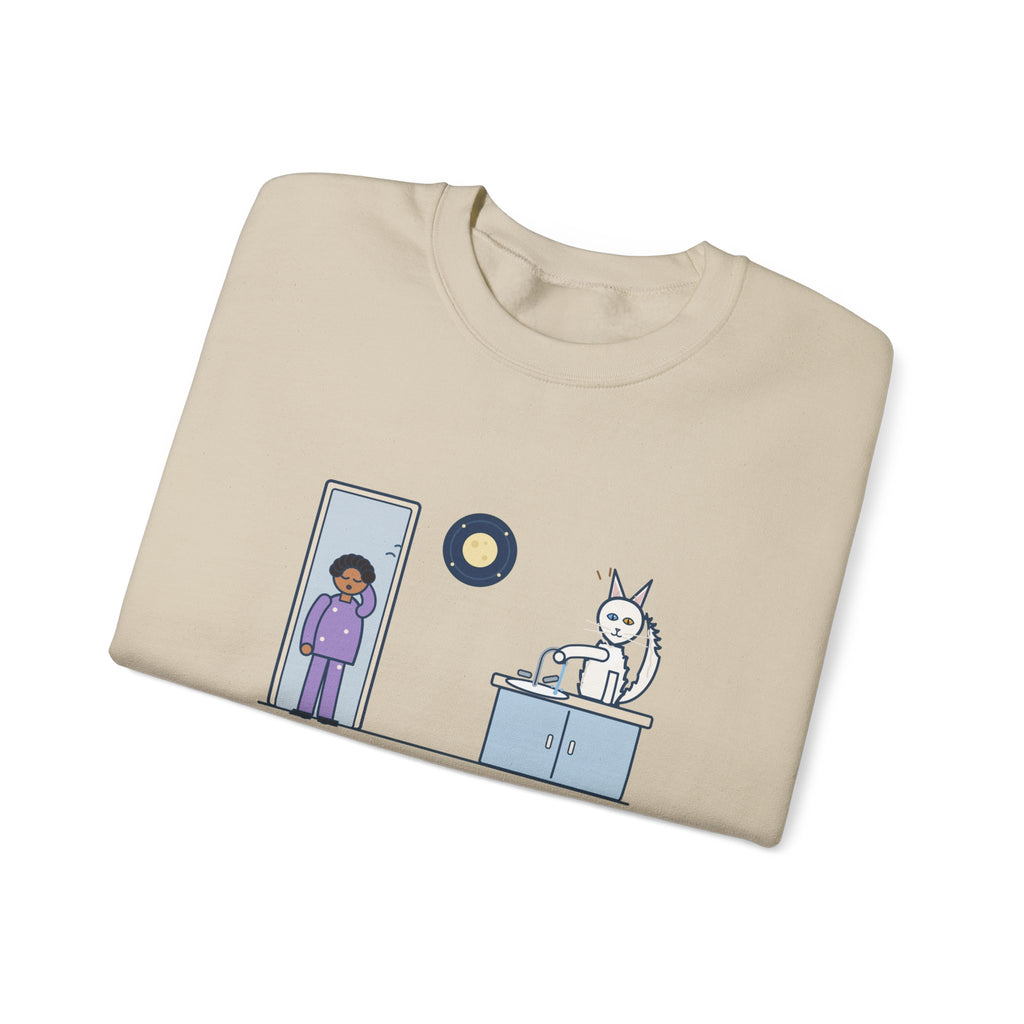 Turkish Angora Crewneck Sweatshirt - Bathroom Faucet at Two A.M. White Cat Owner Gift