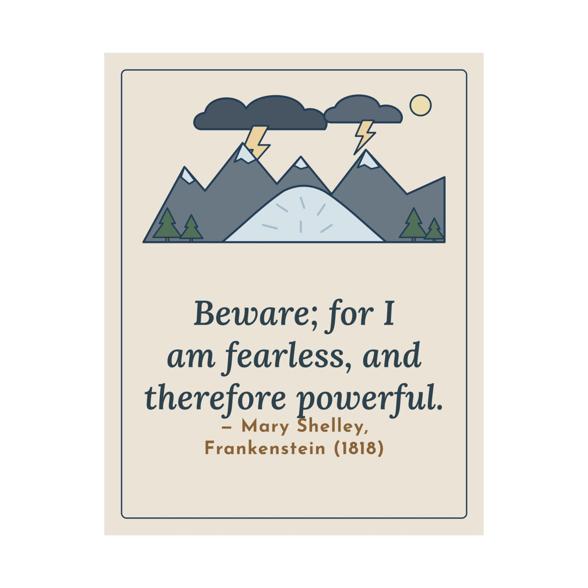 Mary Shelley Quote Poster, Beware, for I Am Fearless and Therefore Powerful, Gothic Alpine Storm Wall Art