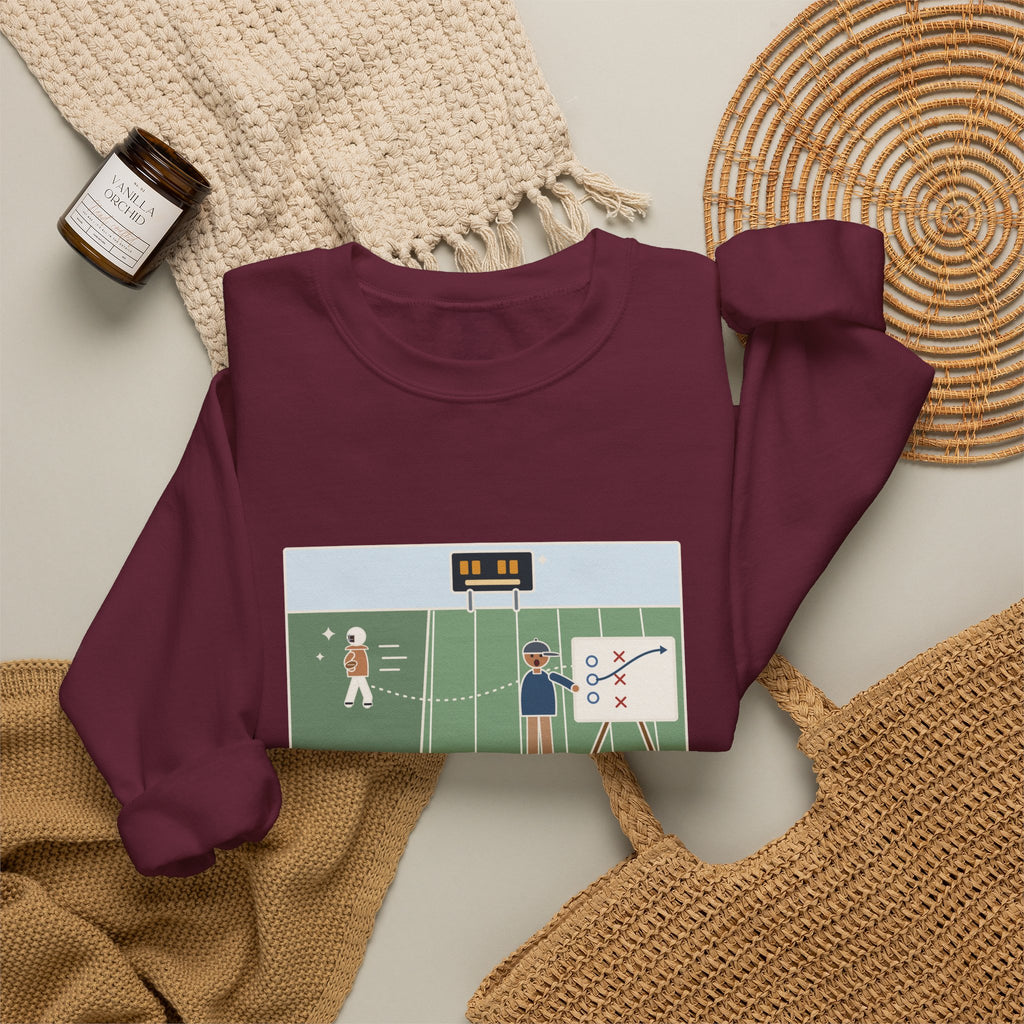 Football Coach Sweatshirt, Drew Up the Play, The Quarterback Ran It Backward and Scored, Funny Sideline Board Crewneck