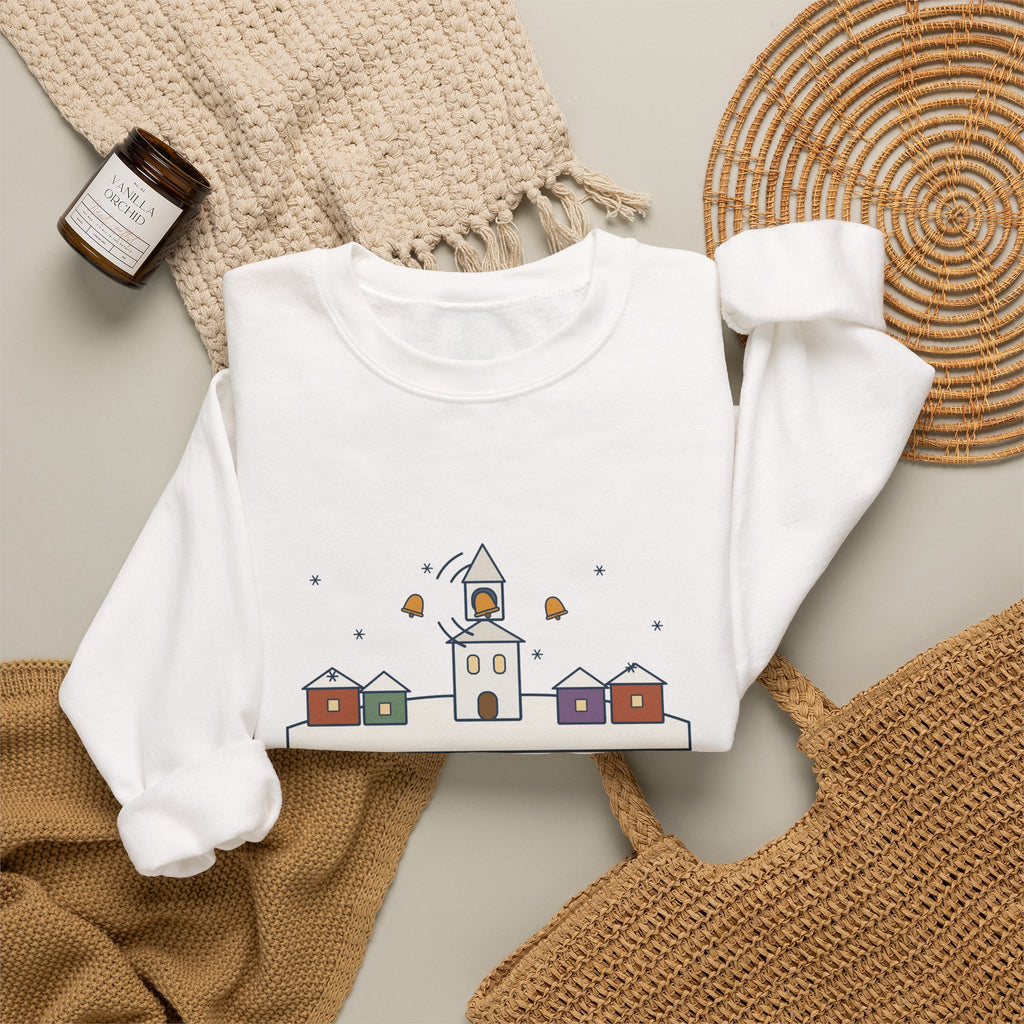 I Heard the Bells on Christmas Day Sweatshirt, Christmas Longfellow Quote Crewneck with Village Bell Tower