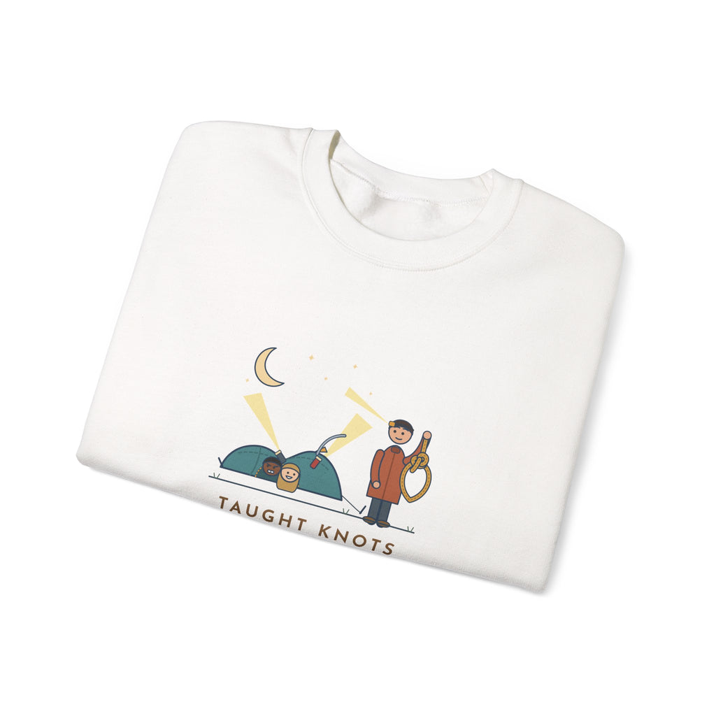 Outdoor Education Teacher Crewneck Sweatshirt - Knots for an Hour, Tent Fell at Midnight