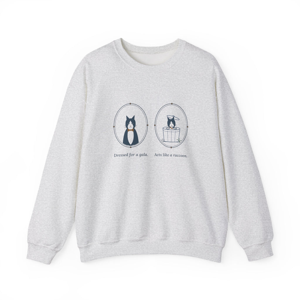 Tuxedo Cat Crewneck Sweatshirt - Dressed for a Gala. Acts Like a Raccoon.