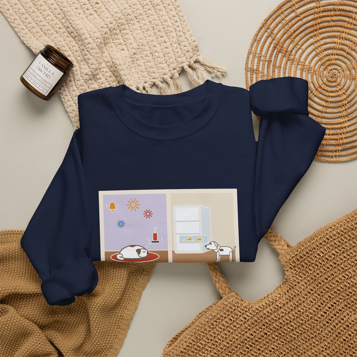 Deaf Dog Sweatshirt, Slept Through the Doorbell and Fireworks, Woke Up When the Cheese Drawer Opened, Funny Two Panels Crewneck