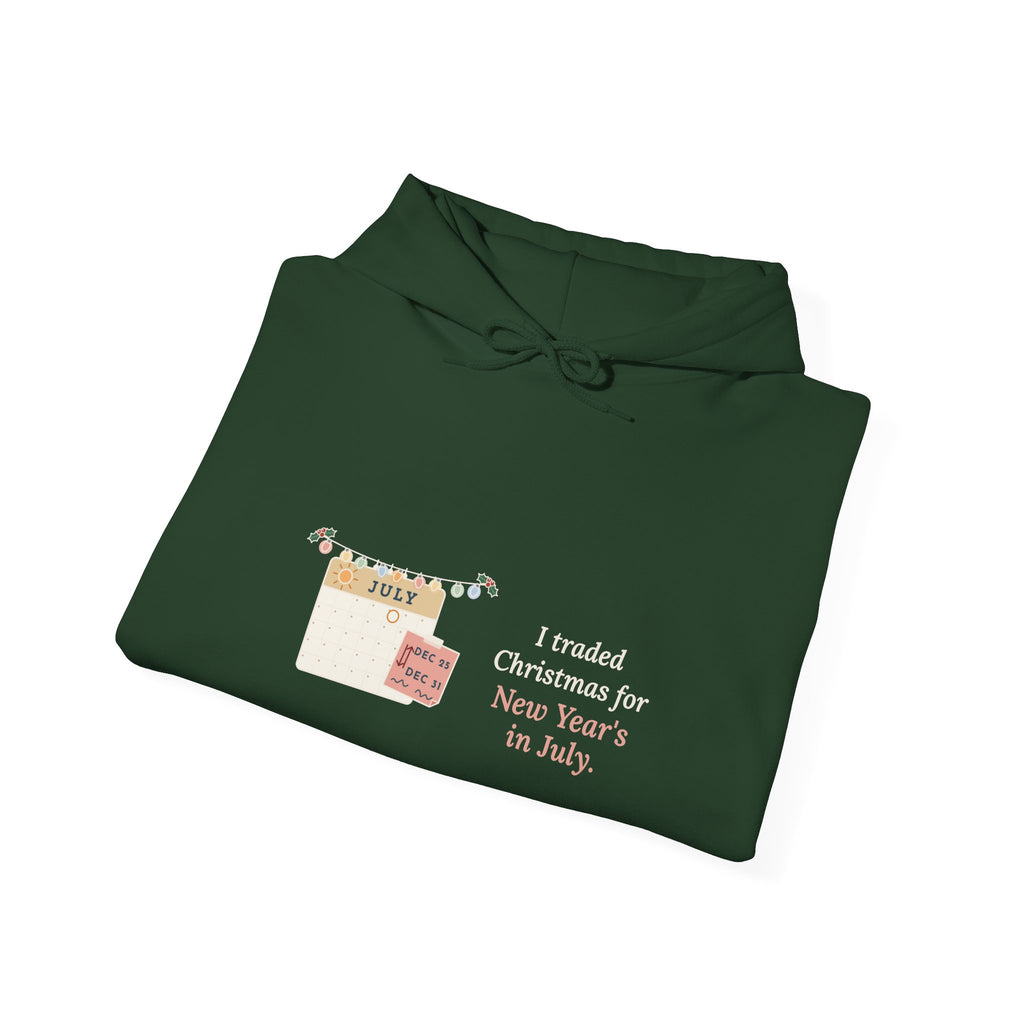 Holiday Nurse Hoodie - I Traded Christmas for New Year's in July Holiday Shift Hooded Sweatshirt