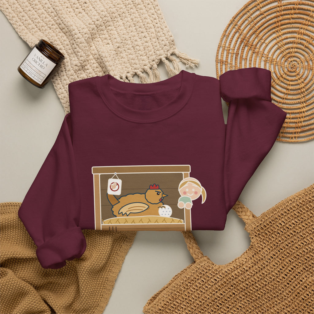 Backyard Chickens Crewneck Sweatshirt - She's Been Sitting on a Golf Ball for Three Days