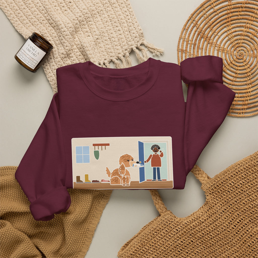 Cockapoo Sweatshirt, Brings One Shoe to Every Guest at the Door, Never the Pair, Funny Front Door Greeting Crewneck