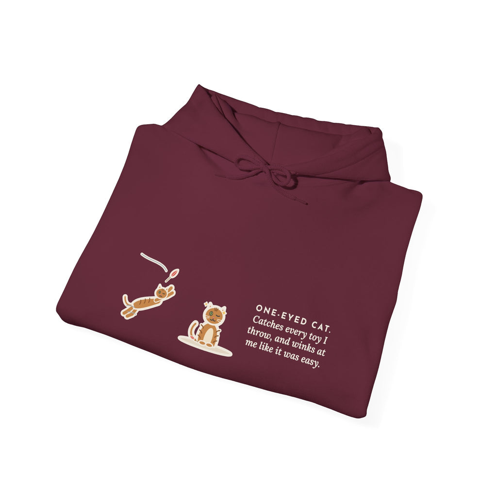 Funny One-Eyed Cat Hoodie, Catches Every Toy I Throw and Winks Like It Was Easy