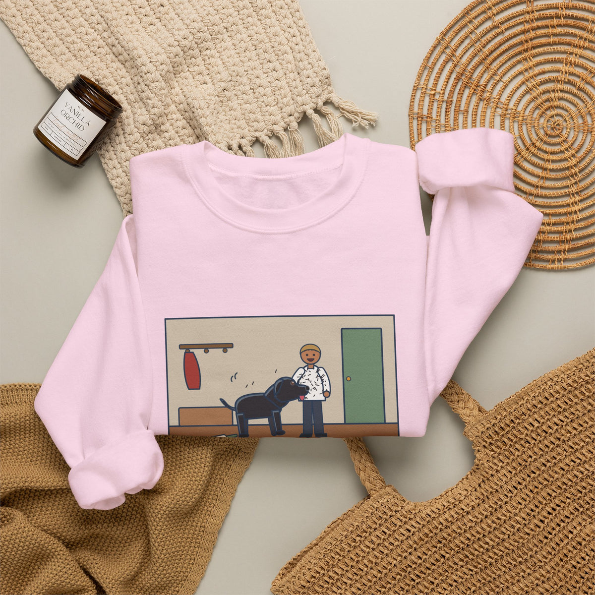 Jet-Black Dog Sweatshirt, Bought One White Sweater, Wore It for Six Minutes, Funny Front Hall Hug Crewneck