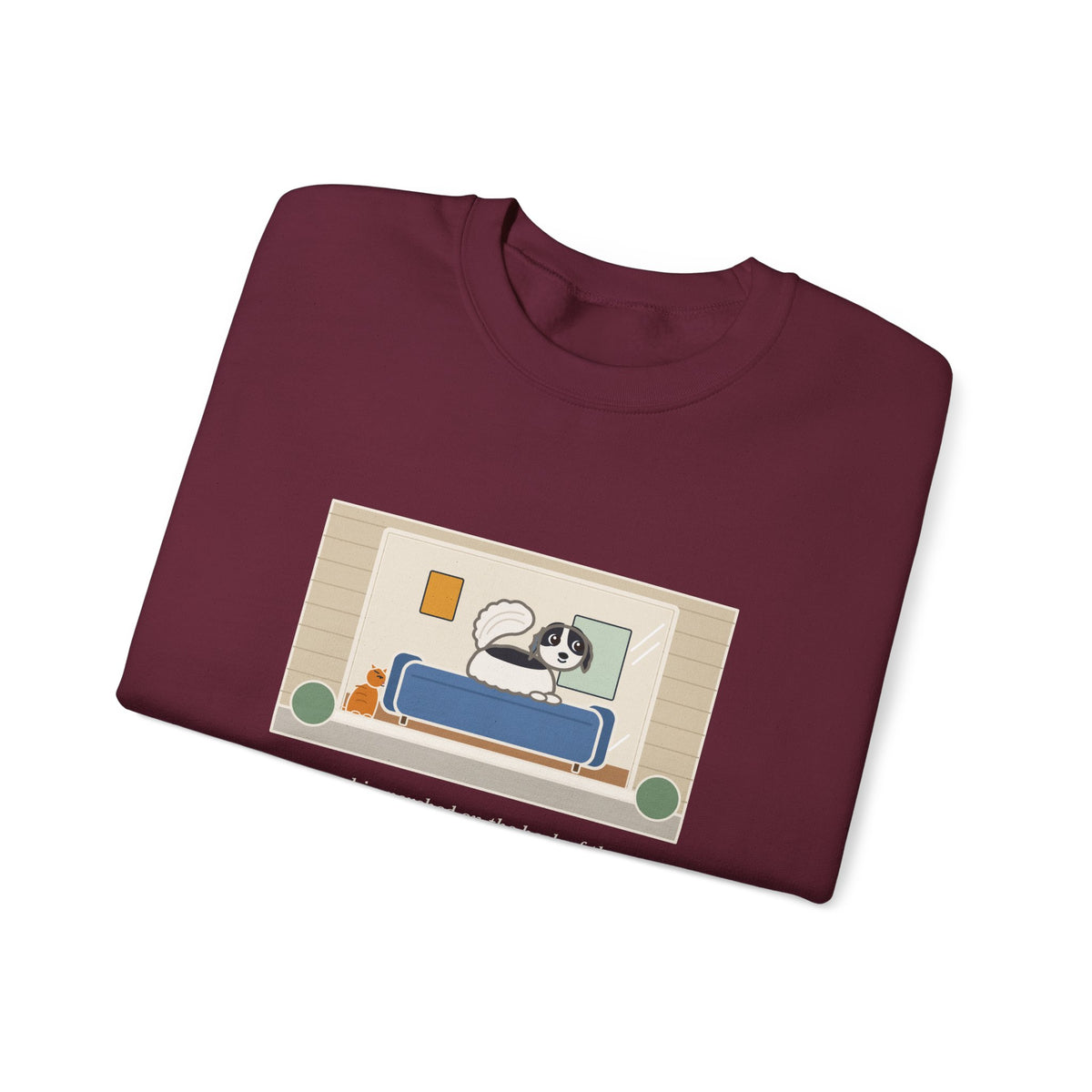 Japanese Chin Sweatshirt, Perched on the Back of the Couch Like a Cat, Watching the Street, Funny Window Lookout Crewneck