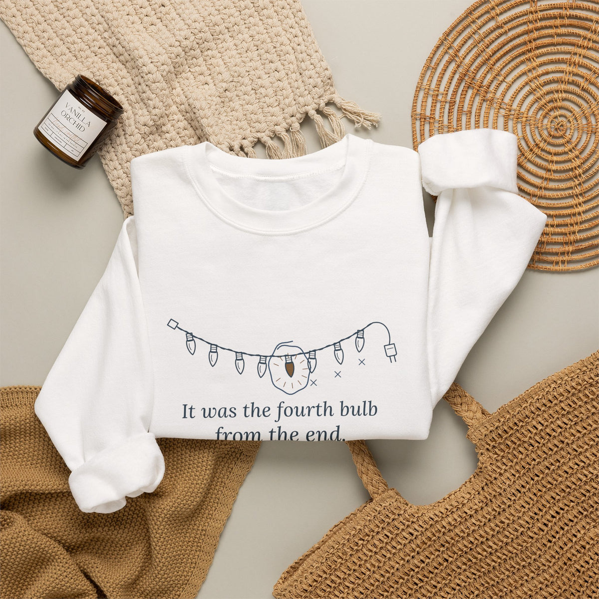 Funny Christmas Lights Crewneck Sweatshirt - It Was the Fourth Bulb From the End