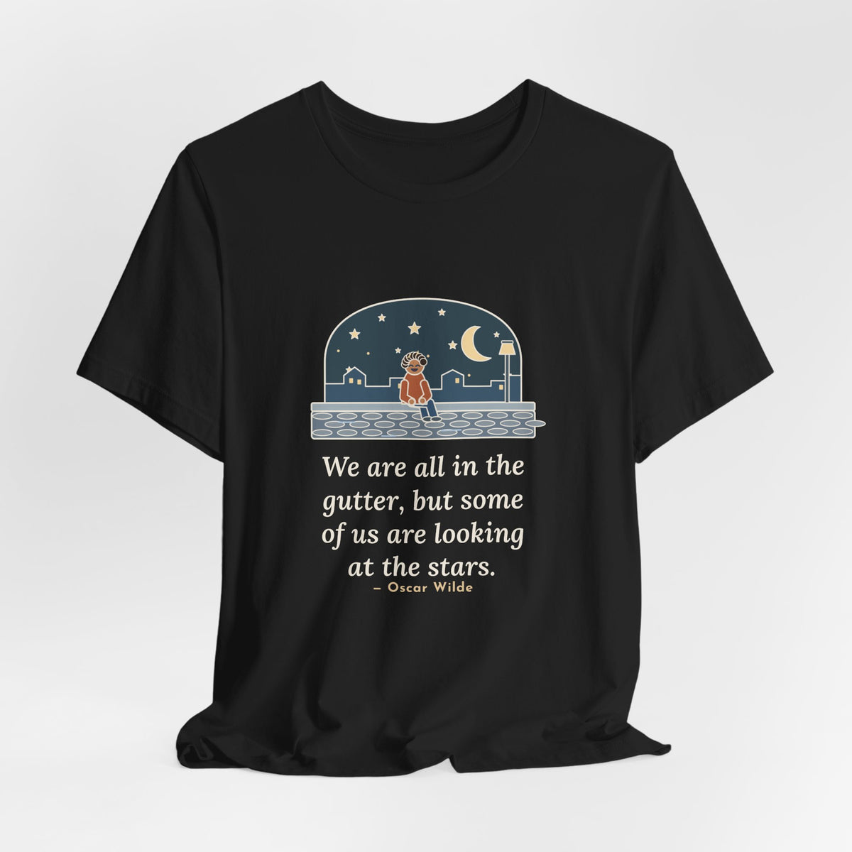 Oscar Wilde Quote T-Shirt, Some of Us Are Looking at the Stars, Literary Stargazer Curb Tee