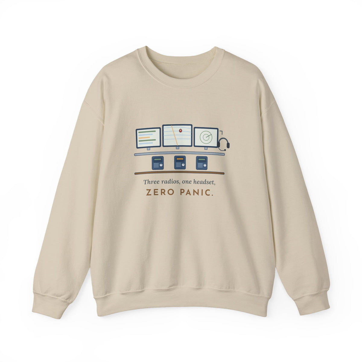 911 Dispatcher Crewneck Sweatshirt - Three Radios, One Headset, Zero Panic