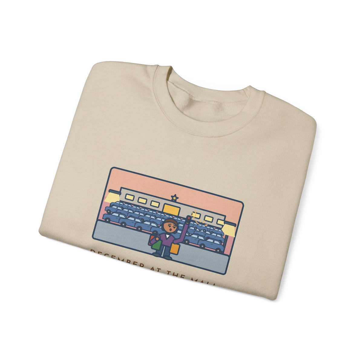 December Shopping Sweatshirt, Found a Parking Spot in Twenty Minutes, Found the Car Again in Forty, Funny Mall at Dusk Crewneck