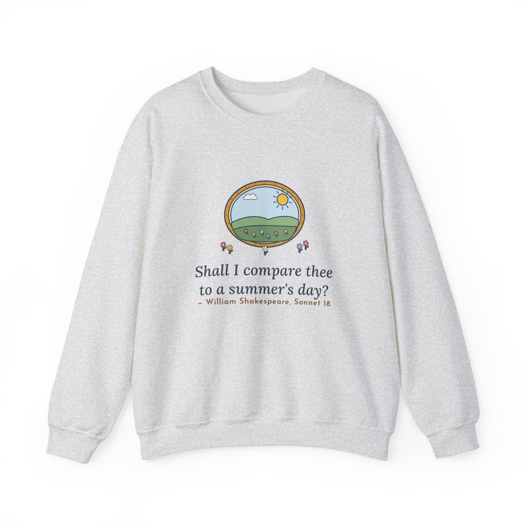 Shall I Compare Thee to a Summer's Day Sweatshirt, Love Shakespeare Quote Crewneck with Framed Meadow