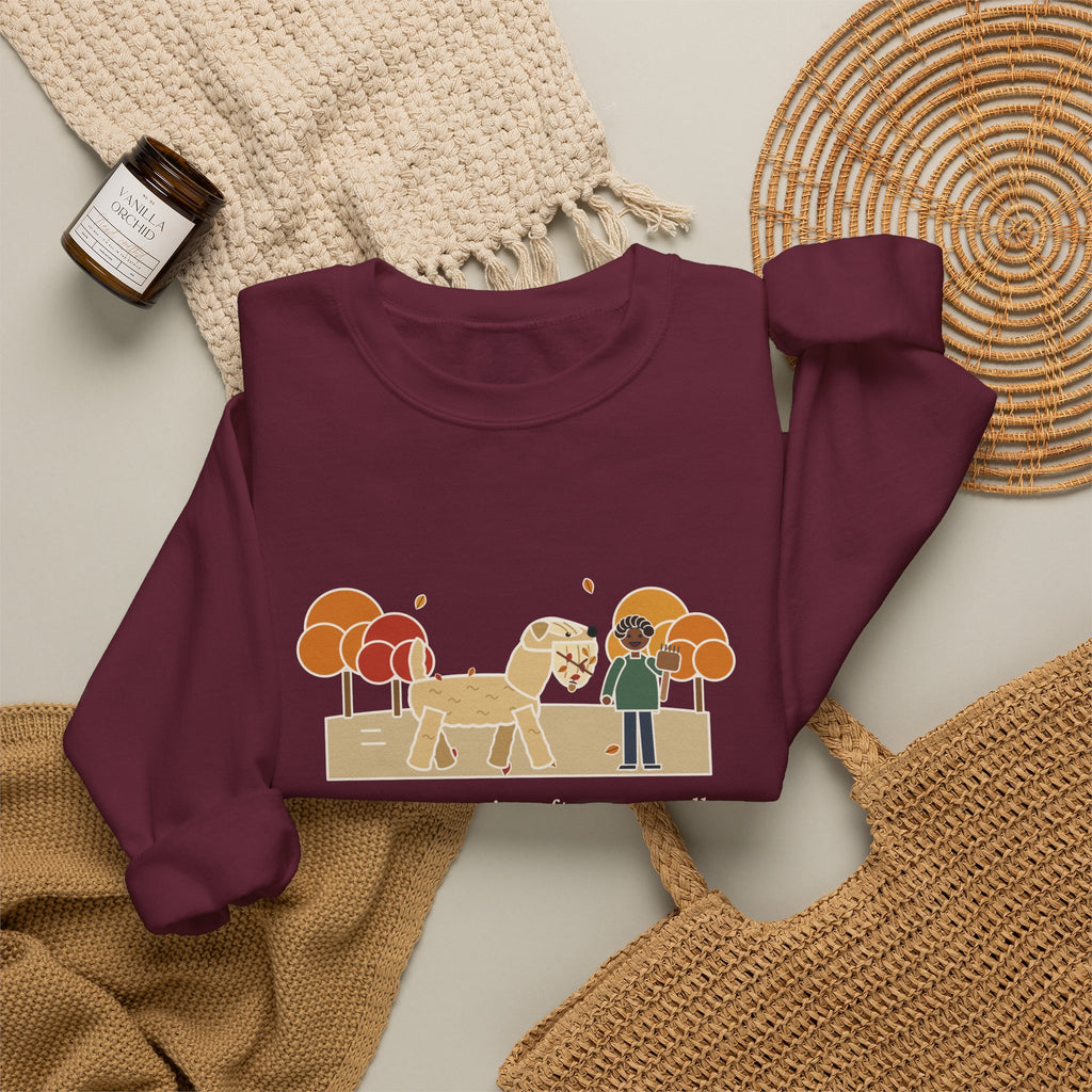 Wheaten Terrier Sweatshirt, Half the Park's Leaves in His Beard, Funny Autumn Walk Crewneck