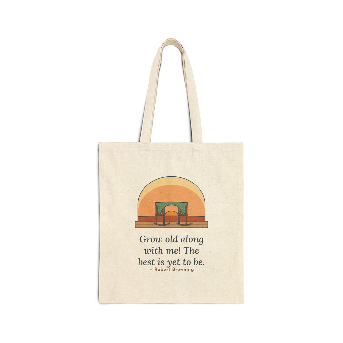 Grow Old Along with Me Tote Bag, Anniversary Browning Quote Tote with Porch Rocking Chairs