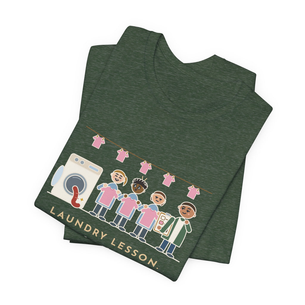 Life Skills Teacher T-Shirt - Laundry Lesson, One Red Sock, a Whole Class of Pink Shirts