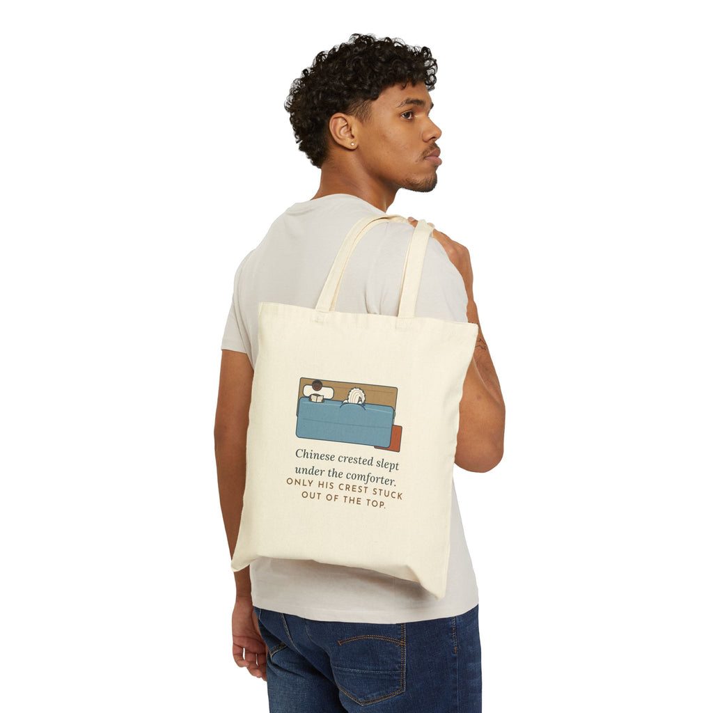 Chinese Crested Tote Bag - Crest Peeking Out From Under the Comforter