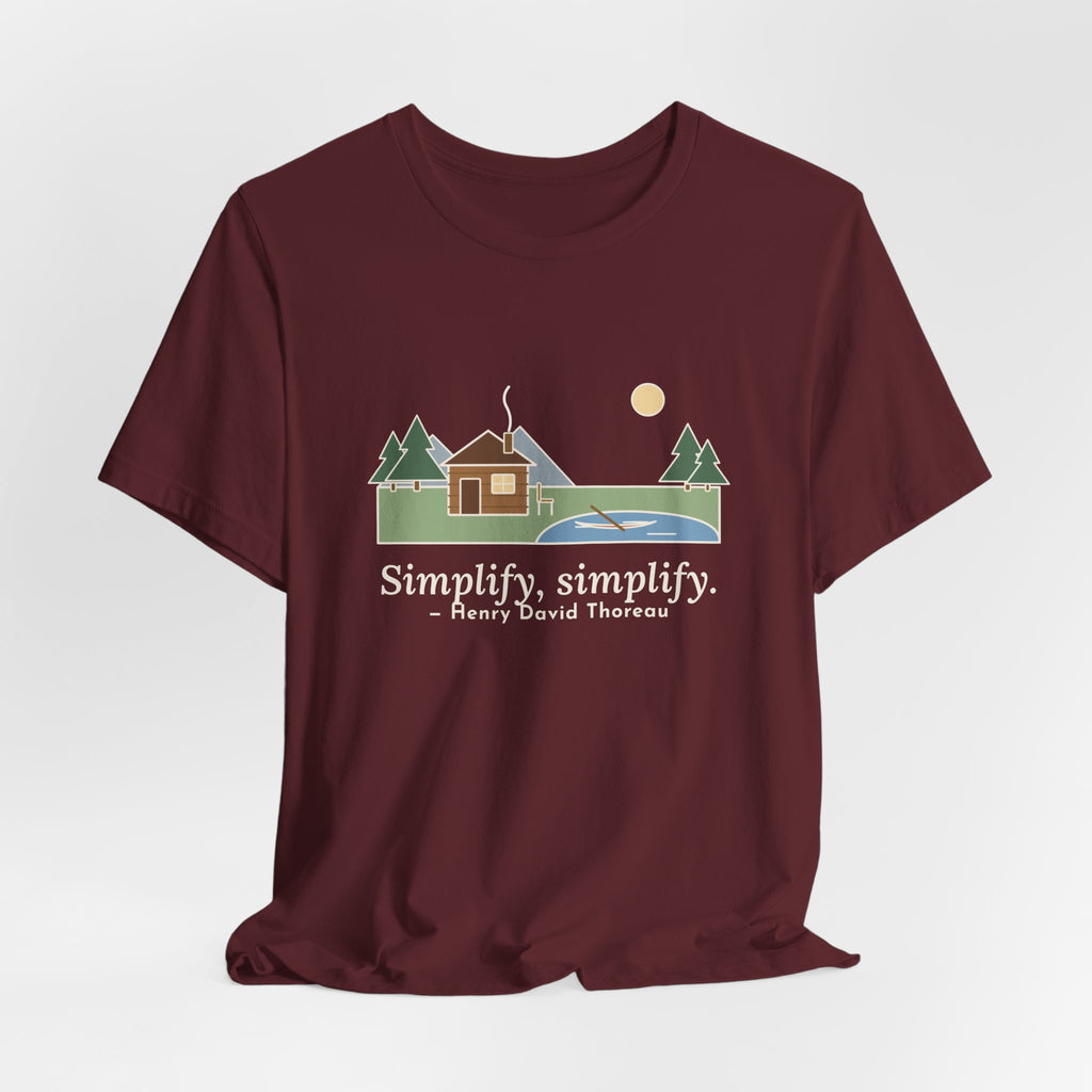 Thoreau Nature Quote T-Shirt, Simplify, Simplify, Minimalist One-Room Cabin Tee