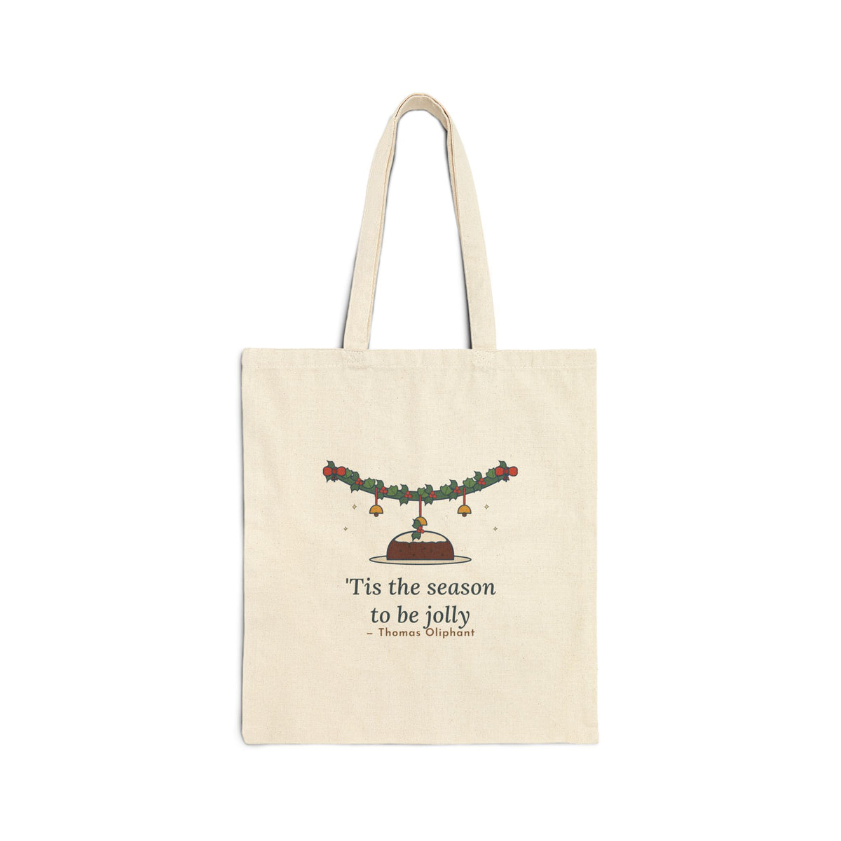 Tis the Season to Be Jolly Tote Bag, Christmas Oliphant Quote Tote with Holly Swag