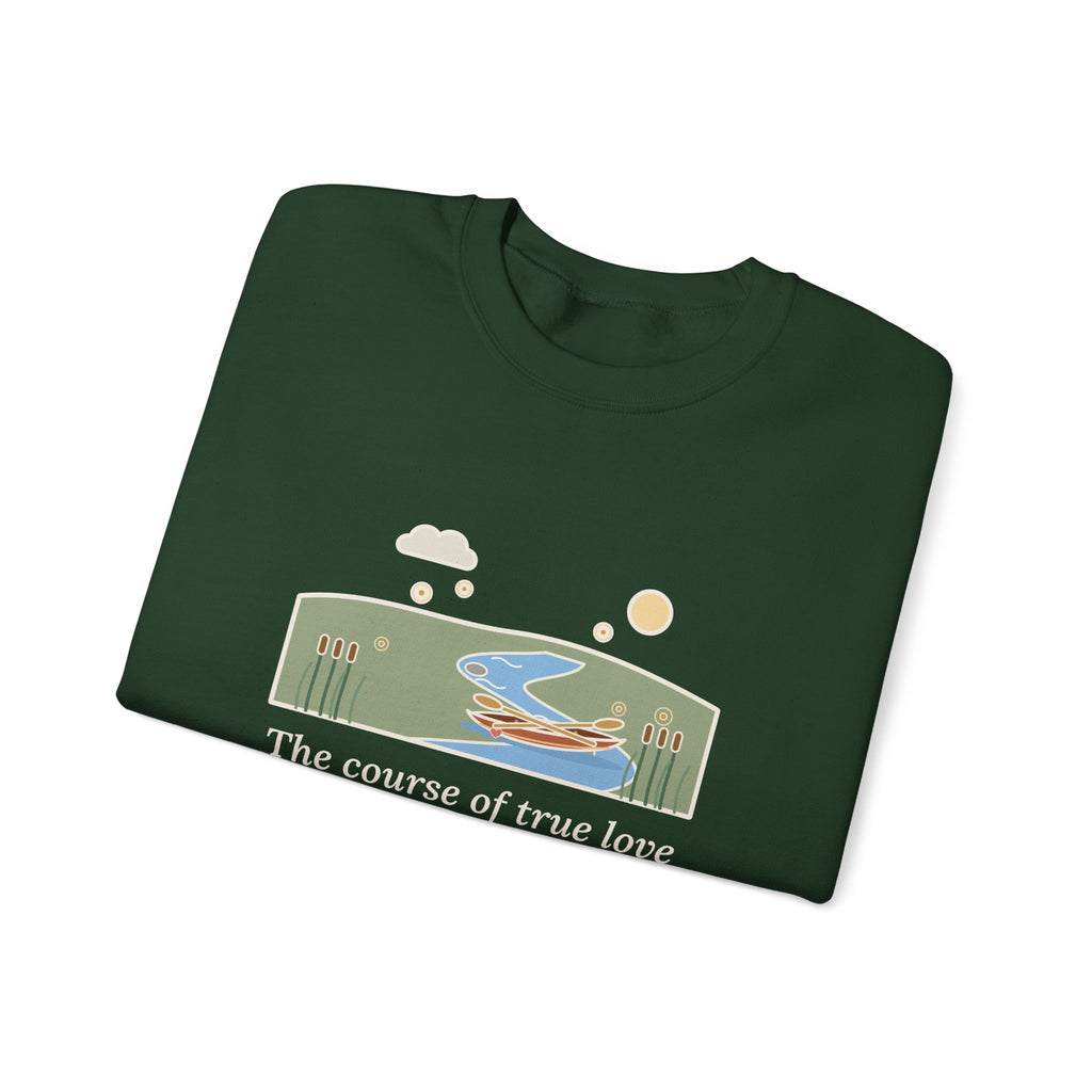 The Course of True Love Never Did Run Smooth Sweatshirt, Love Shakespeare Quote Crewneck with Canoe on the River Bend