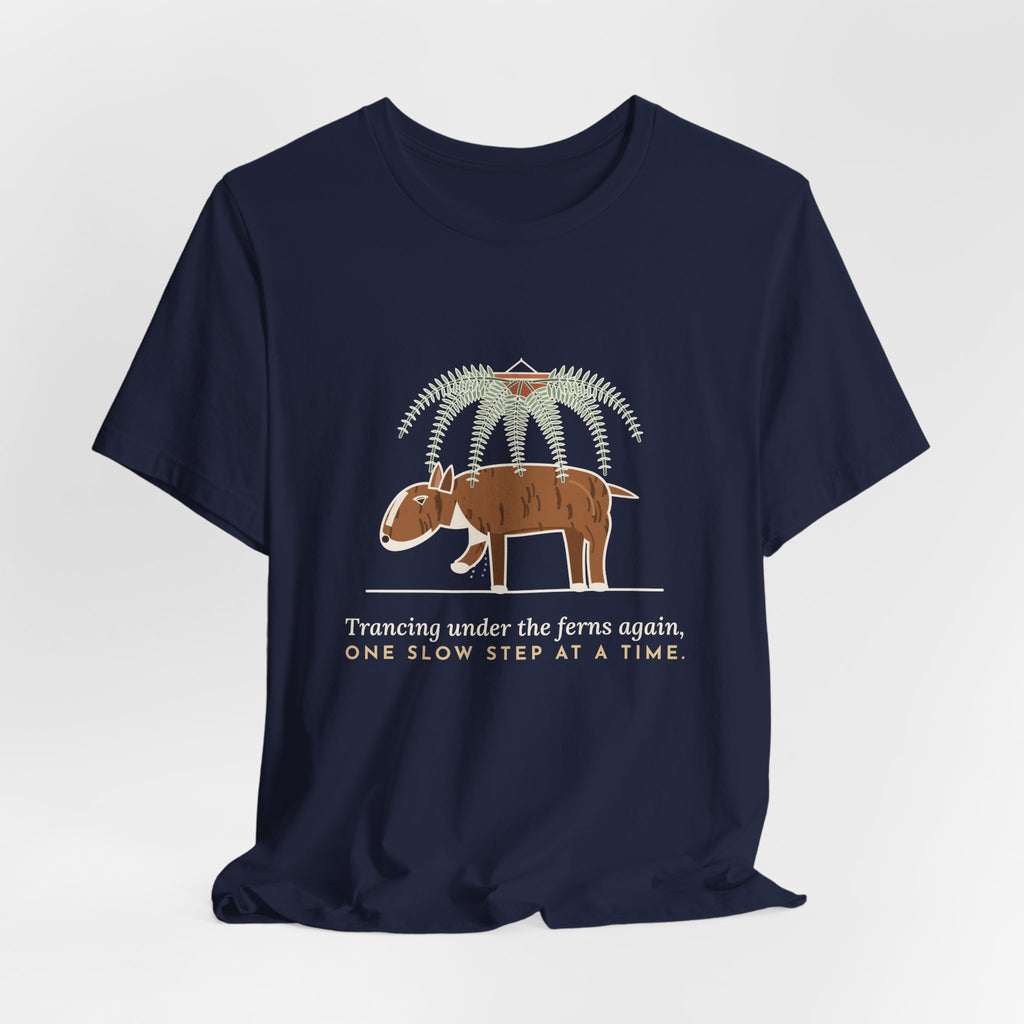 Bull Terrier T-Shirt - Trancing Under the Ferns Again Funny Ghost Walking Dog Tee