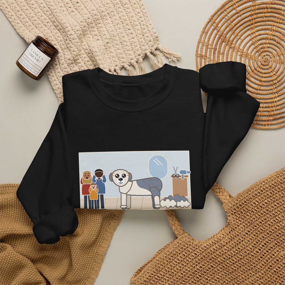Old English Sheepdog Sweatshirt, Got a Haircut, We Met His Eyes for the First Time, Funny Grooming Day Crewneck
