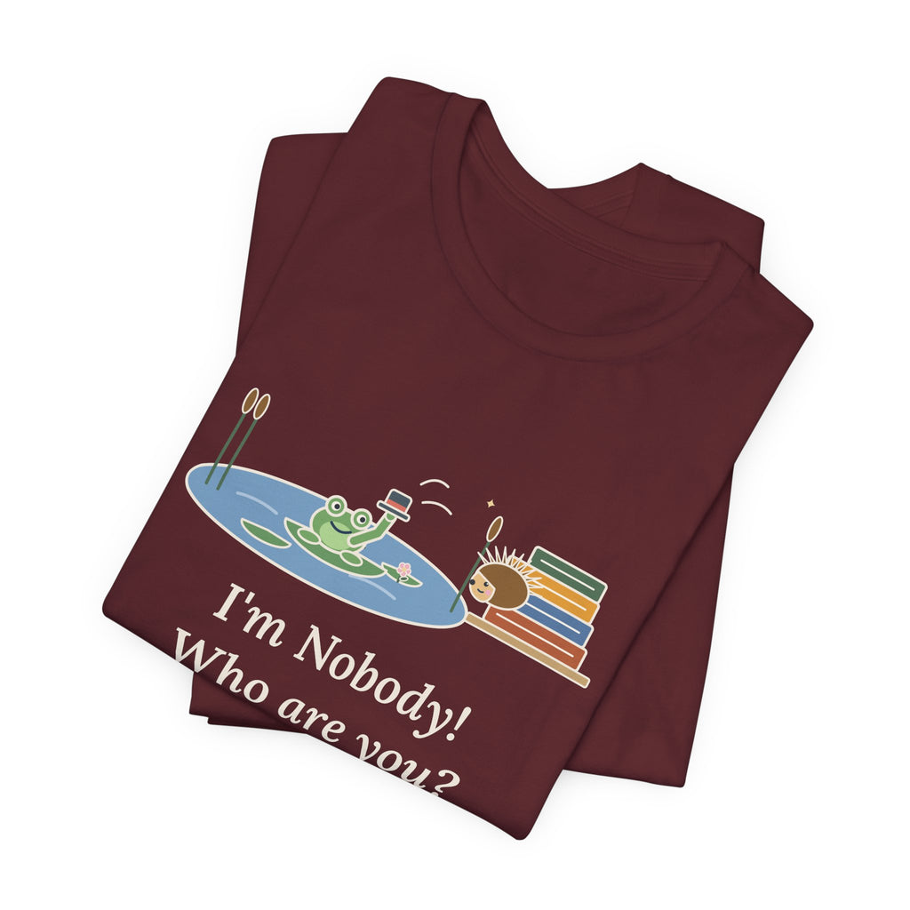 Dickinson Quote T-Shirt, I'm Nobody Poem, Literary Frog and Hedgehog Tee