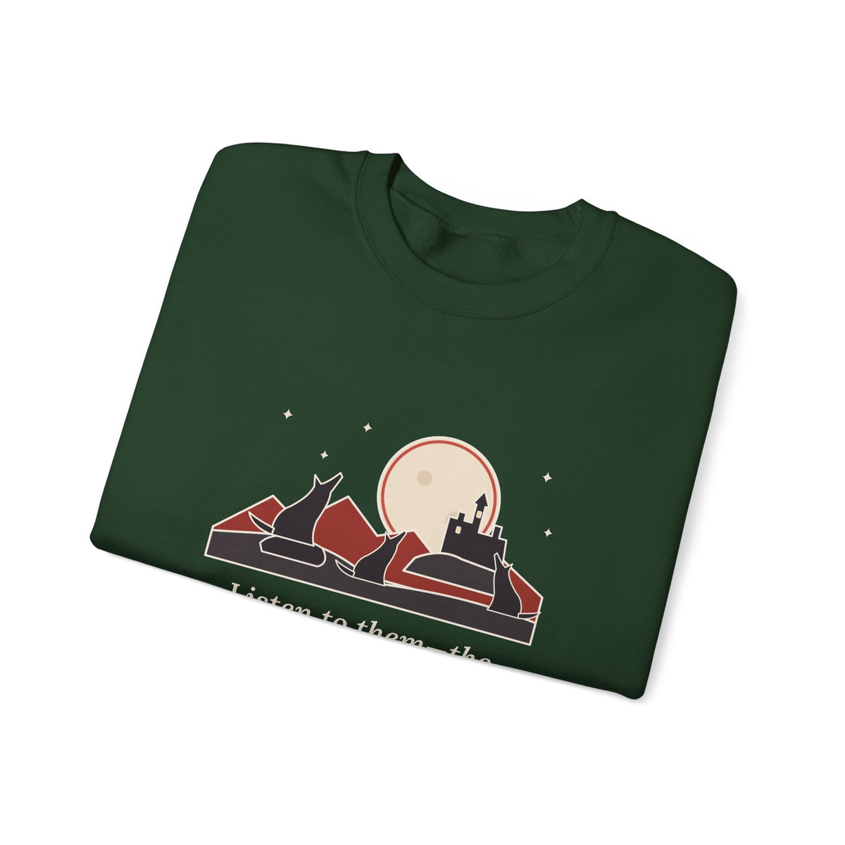 The Children of the Night Sweatshirt, Gothic Bram Stoker Quote Crewneck with Wolves and Red Moon