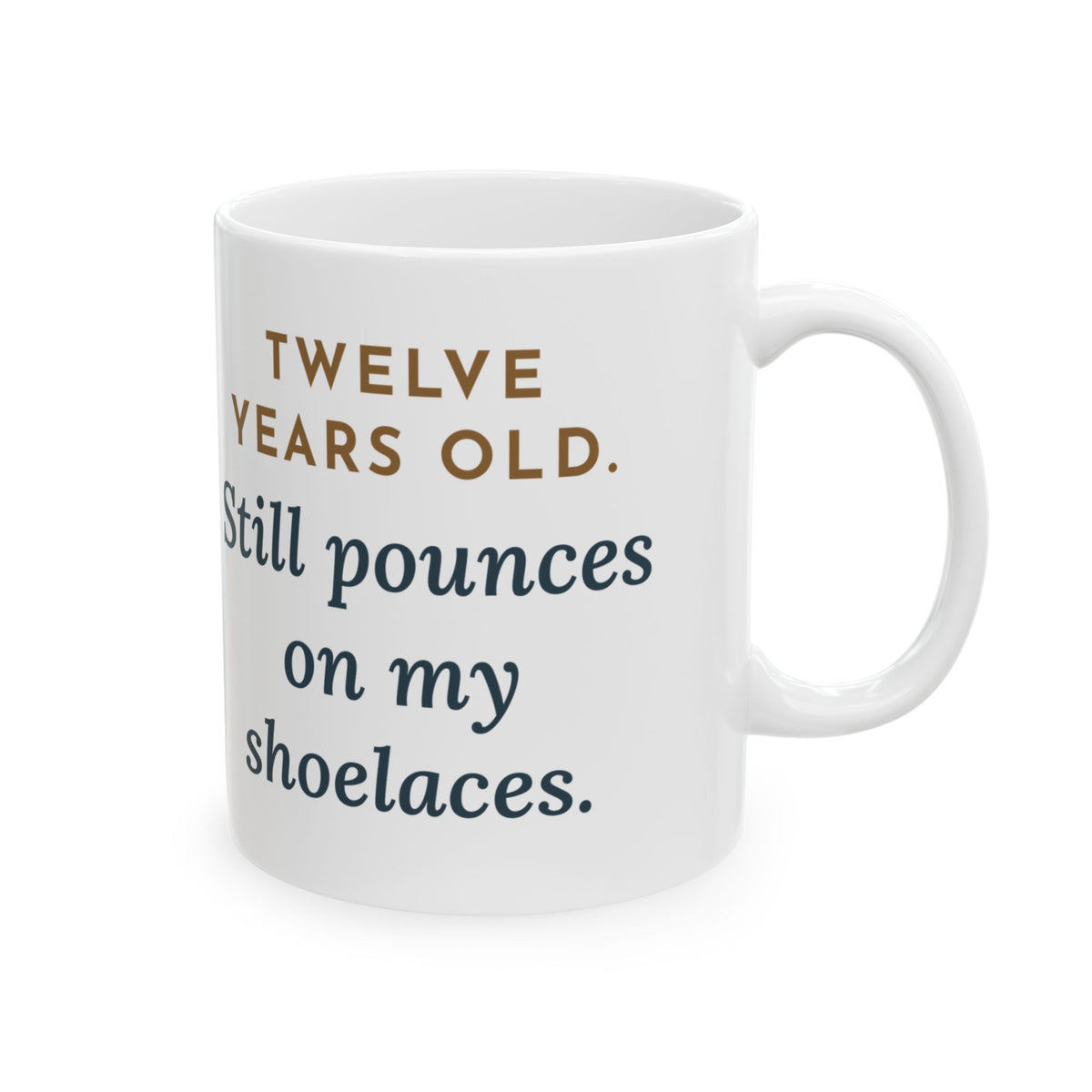 Burmilla Cat Mug - Twelve Years Old. Still Pounces on My Shoelaces. 11oz Coffee Mug