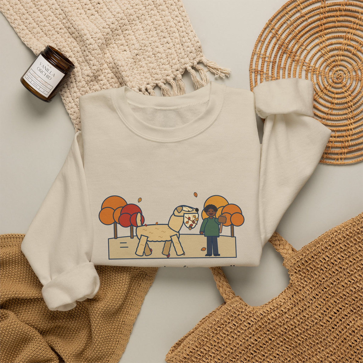Wheaten Terrier Sweatshirt, Half the Park's Leaves in His Beard, Funny Autumn Walk Crewneck