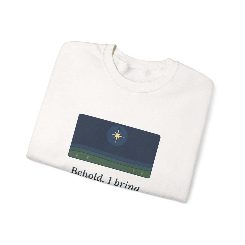 Good Tidings of Great Joy Sweatshirt, Christmas Luke 2:10 Quote Crewneck with Star over Field
