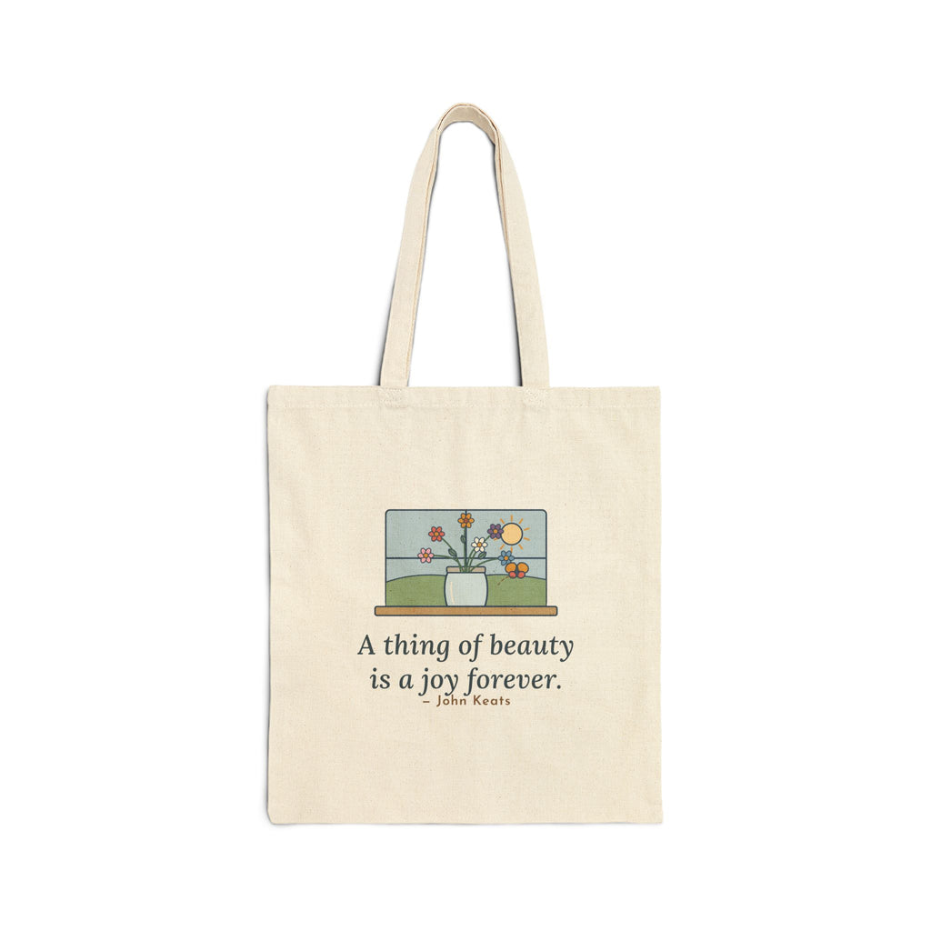 A Thing of Beauty Is a Joy Forever Tote Bag, Nature John Keats Quote Tote with Wildflower Jar