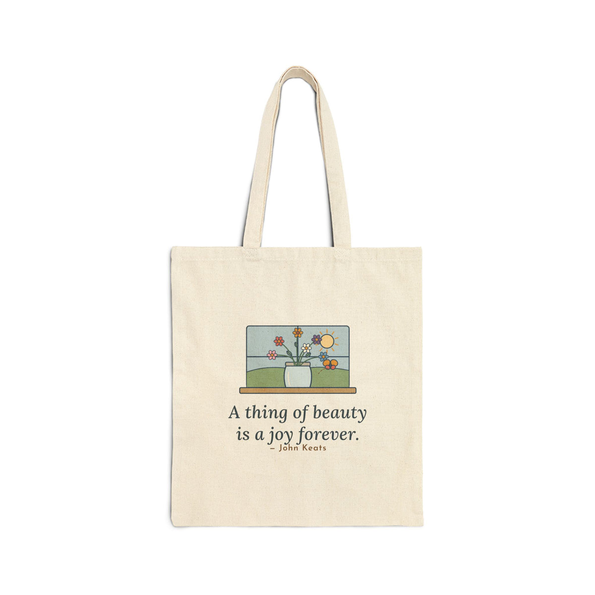 A Thing of Beauty Is a Joy Forever Tote Bag, Nature John Keats Quote Tote with Wildflower Jar