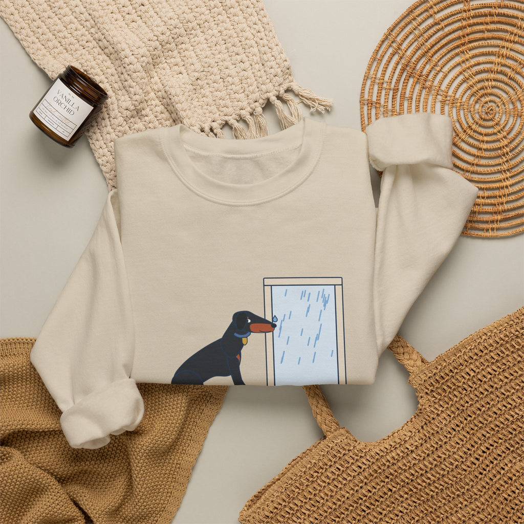 Doberman Crewneck Sweatshirt - Guard Dog. Won't Go Out in the Rain. Dobie Gift