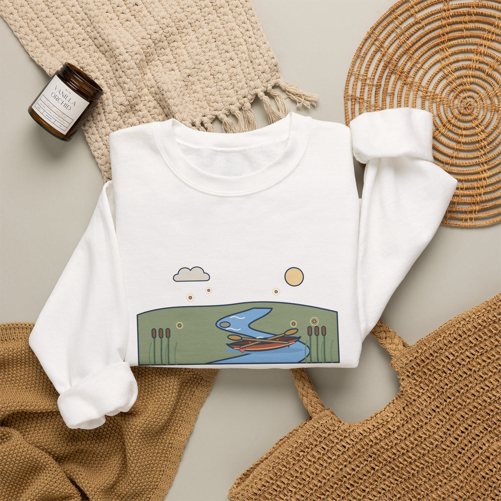 The Course of True Love Never Did Run Smooth Sweatshirt, Love Shakespeare Quote Crewneck with Canoe on the River Bend