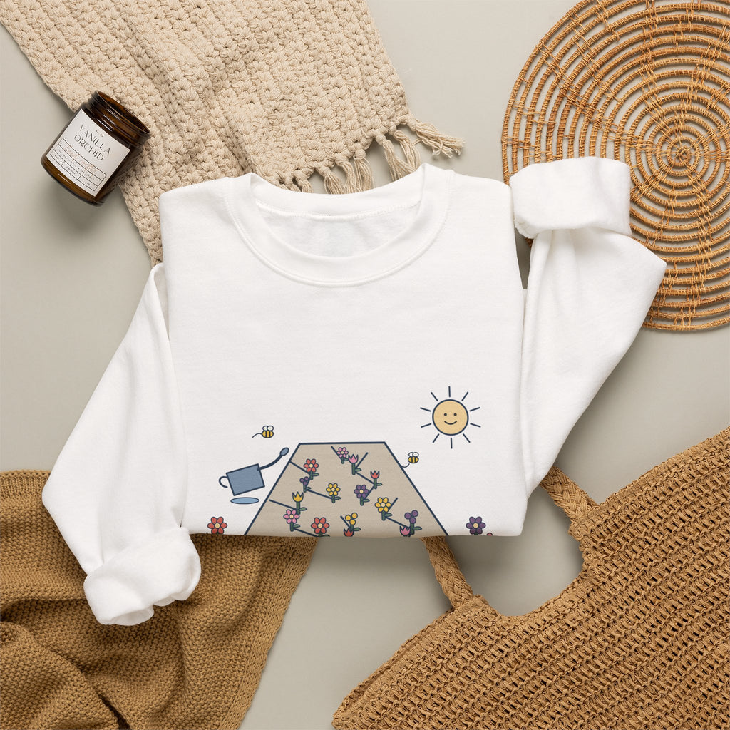 Earth Laughs in Flowers Sweatshirt, Garden Emerson Quote Crewneck with Wildflower Path