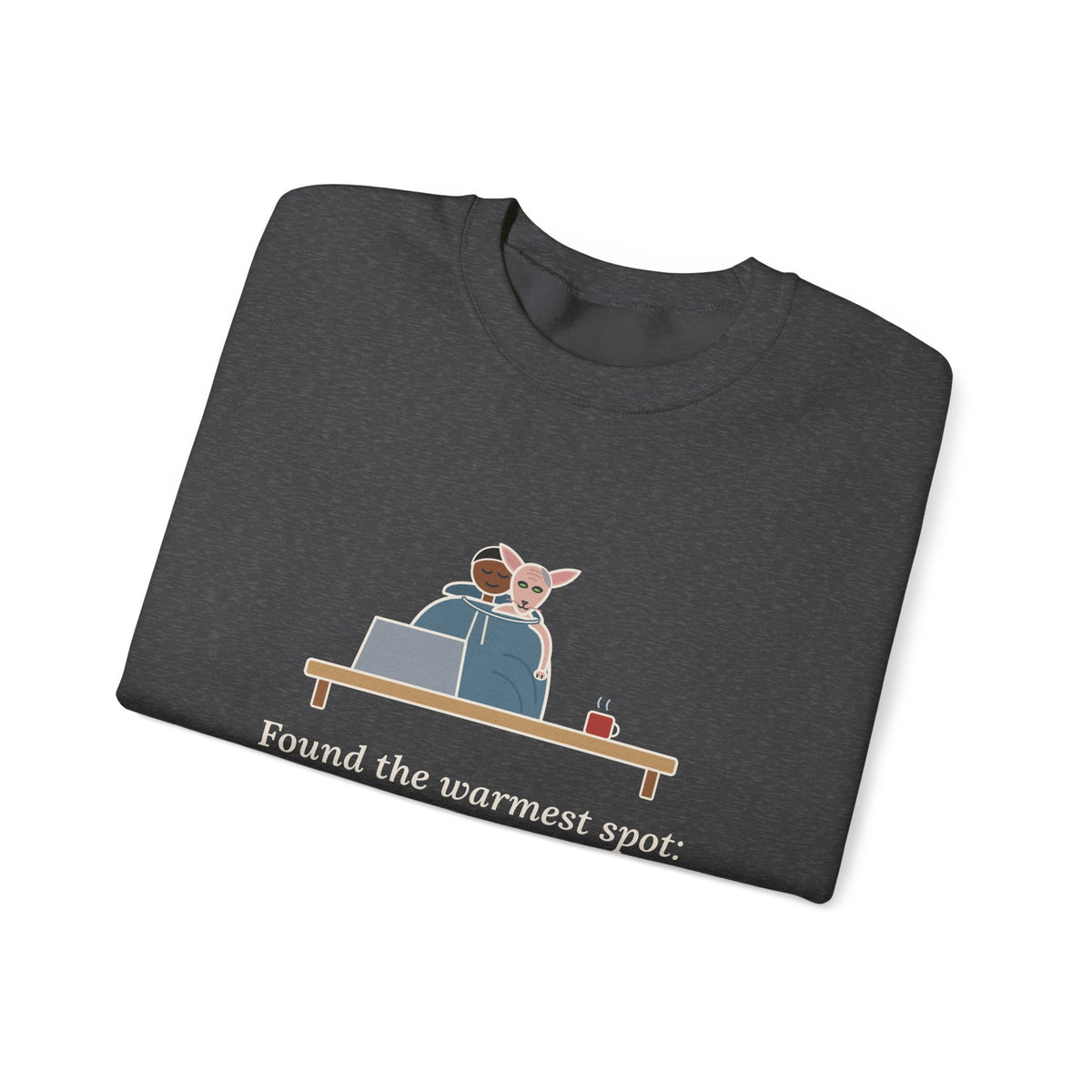 Peterbald Cat Found the Warmest Spot Crewneck Sweatshirt - Funny Hairless Cat Lover Gift