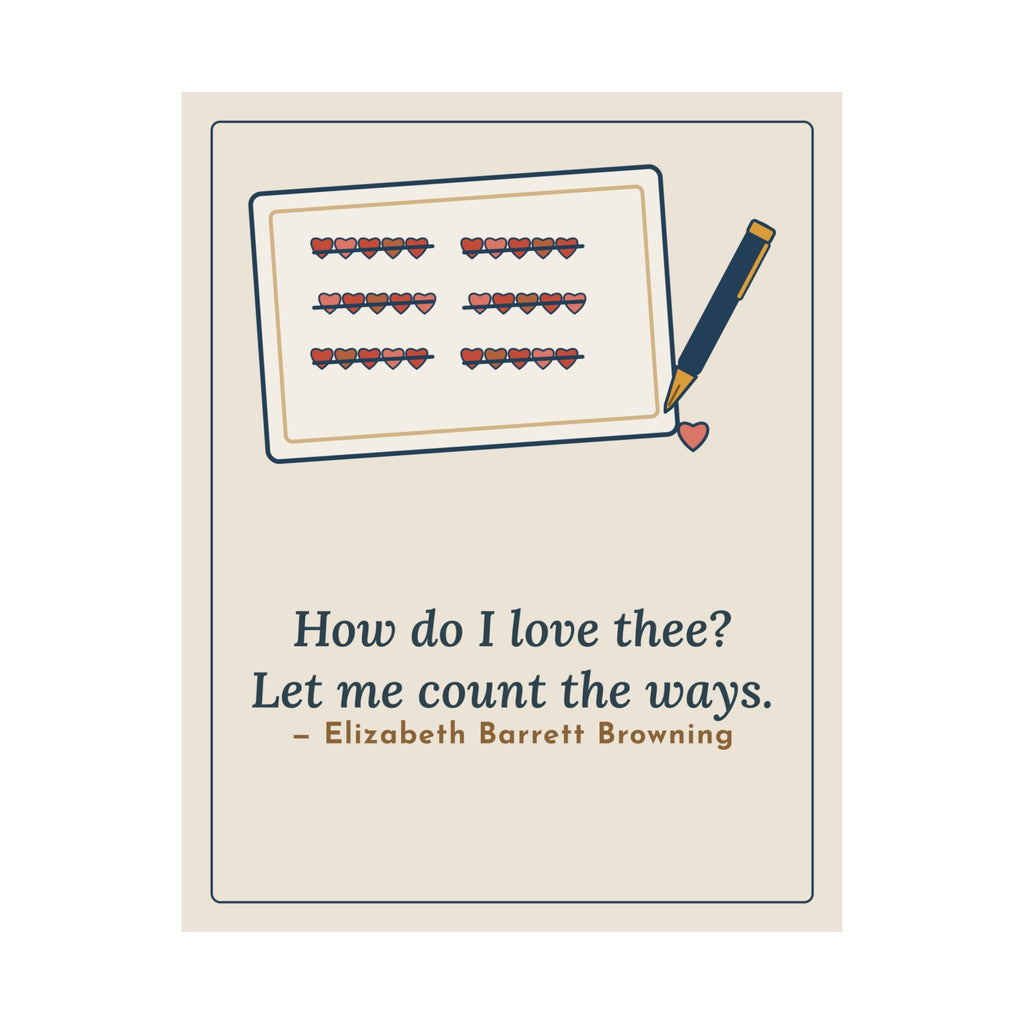Browning Quote Poster, How Do I Love Thee, Love Tally of Hearts Wall Art