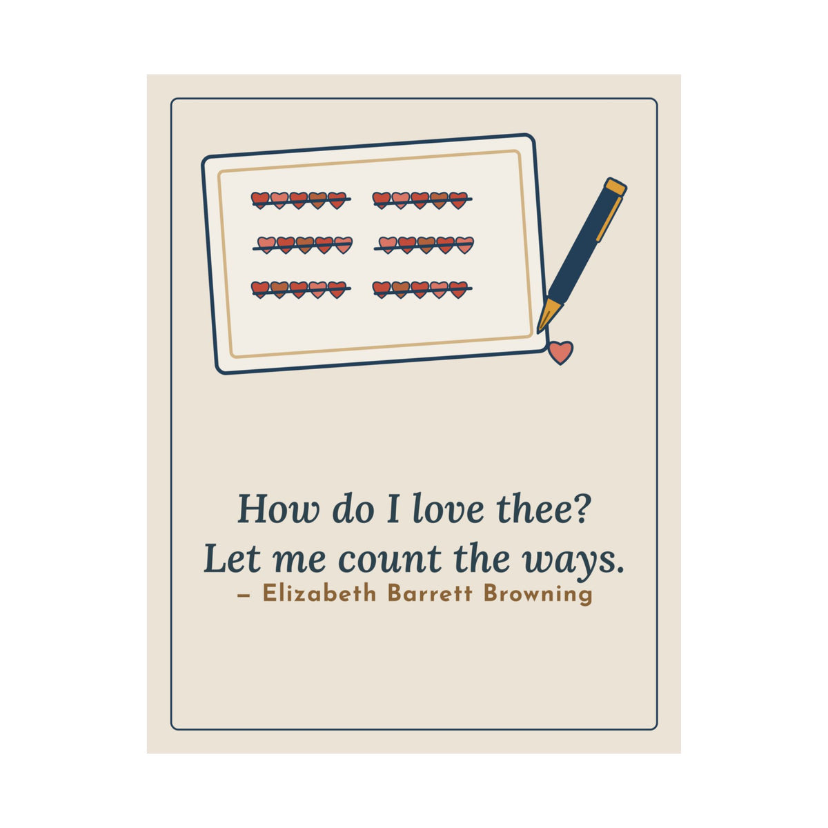 Browning Quote Poster, How Do I Love Thee, Love Tally of Hearts Wall Art