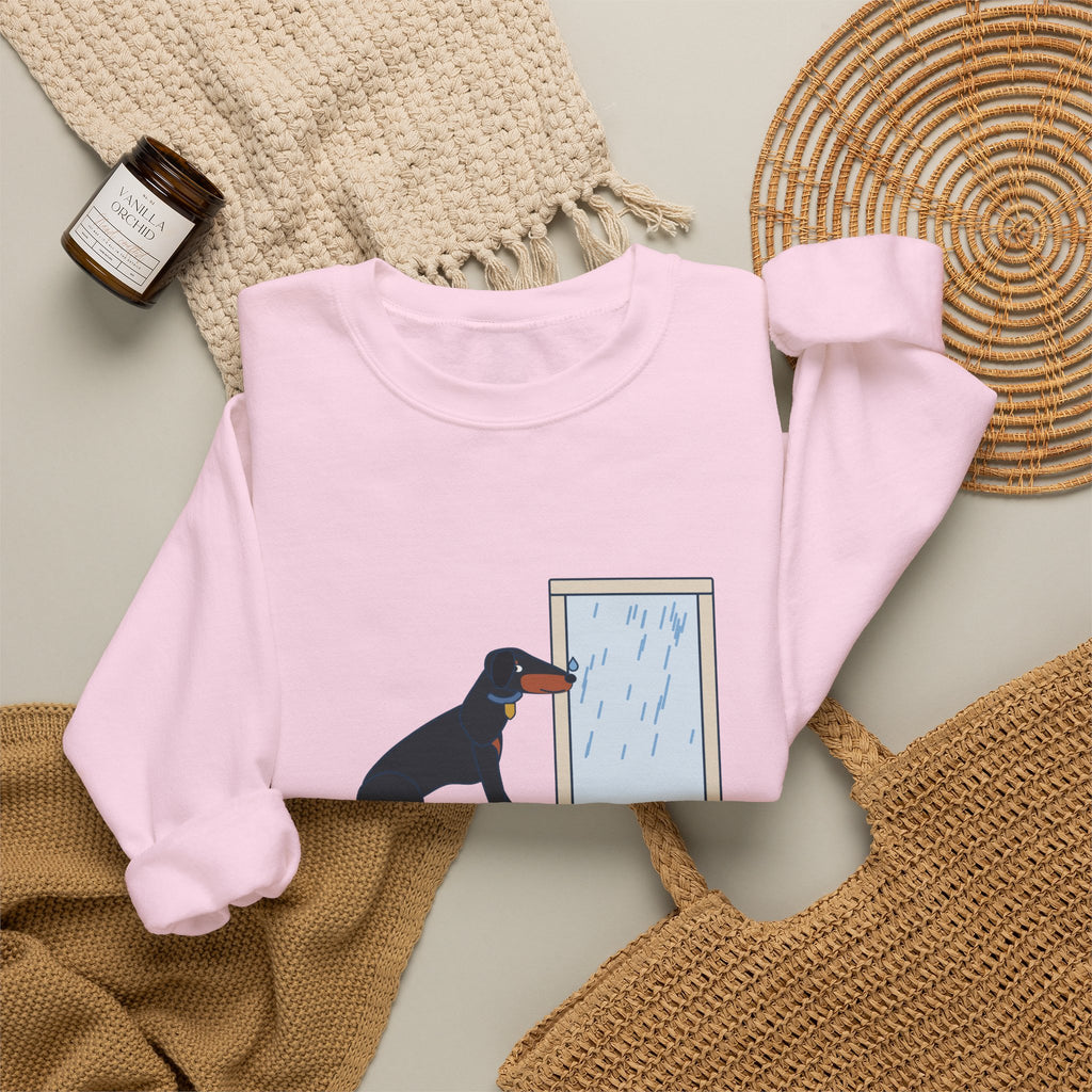 Doberman Crewneck Sweatshirt - Guard Dog. Won't Go Out in the Rain. Dobie Gift