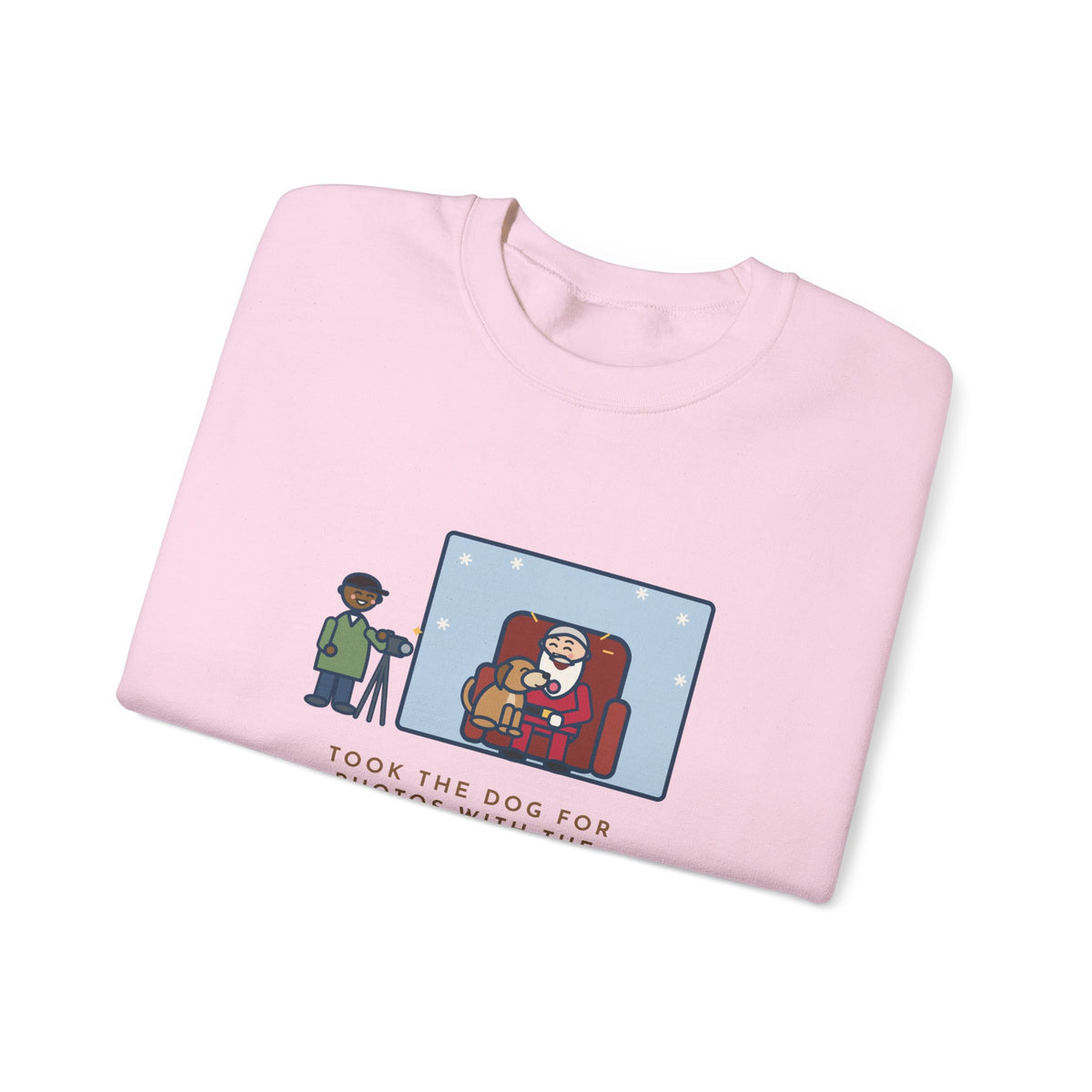 Holiday Photo Sweatshirt, Took the Dog for Photos with the Man in the Red Suit, He Licked the Beard, Funny Photo Set Crewneck