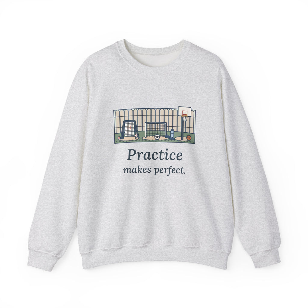 Practice Makes Perfect Sweatshirt, Youth Sports Proverb Crewneck, Backyard Practice