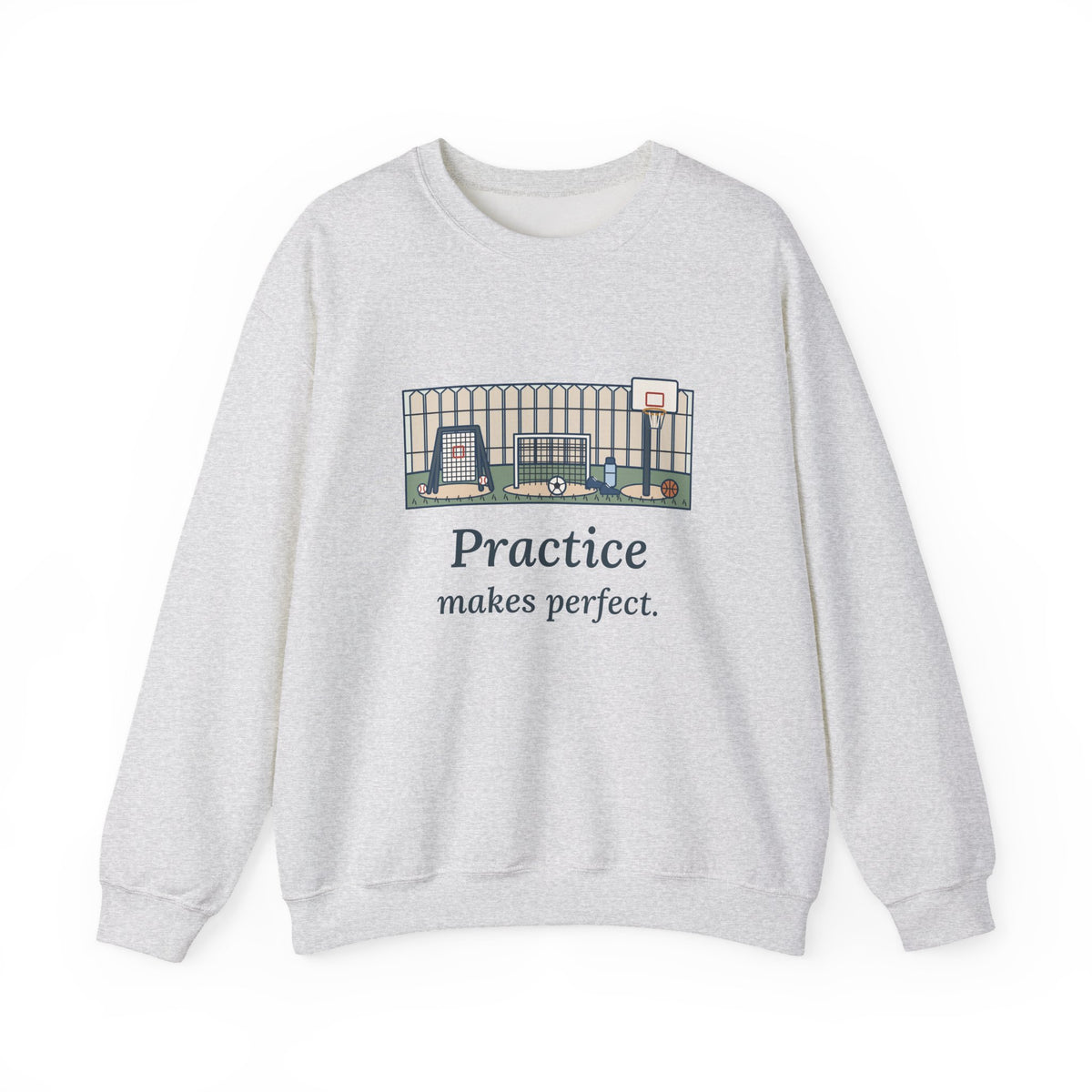 Practice Makes Perfect Sweatshirt, Youth Sports Proverb Crewneck, Backyard Practice