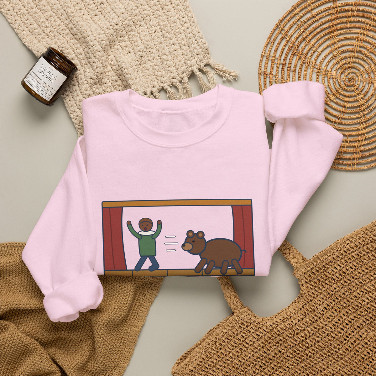 Exit, Pursued by a Bear Sweatshirt, Theatre Shakespeare Quote Crewneck with Stage Chase