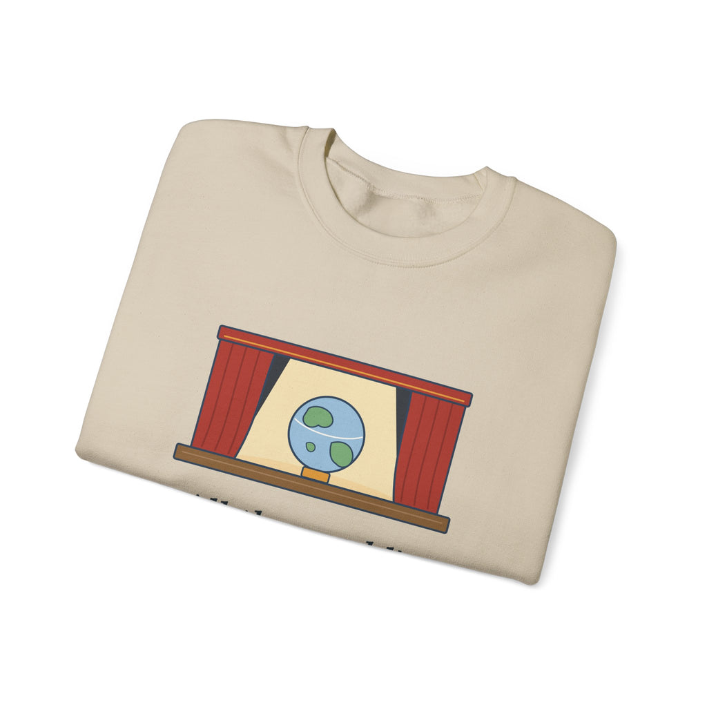 All the World's a Stage Sweatshirt, Theatre Shakespeare Quote Crewneck with Globe on Stage