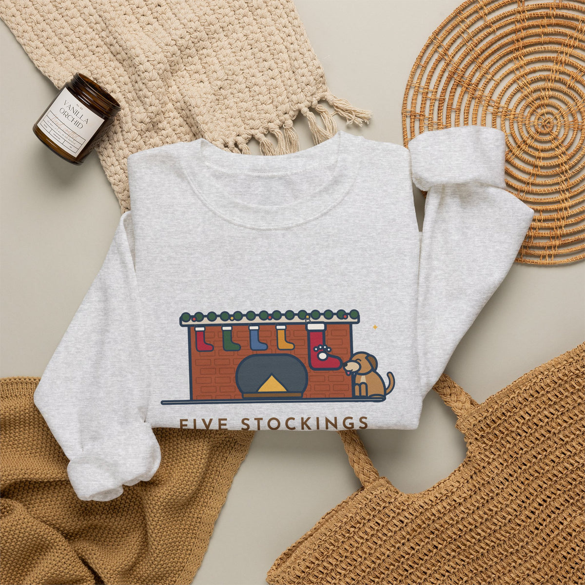 Dog Stocking Sweatshirt, Five on the Mantel, The Biggest One Has a Paw Print, Funny Mantel Crewneck
